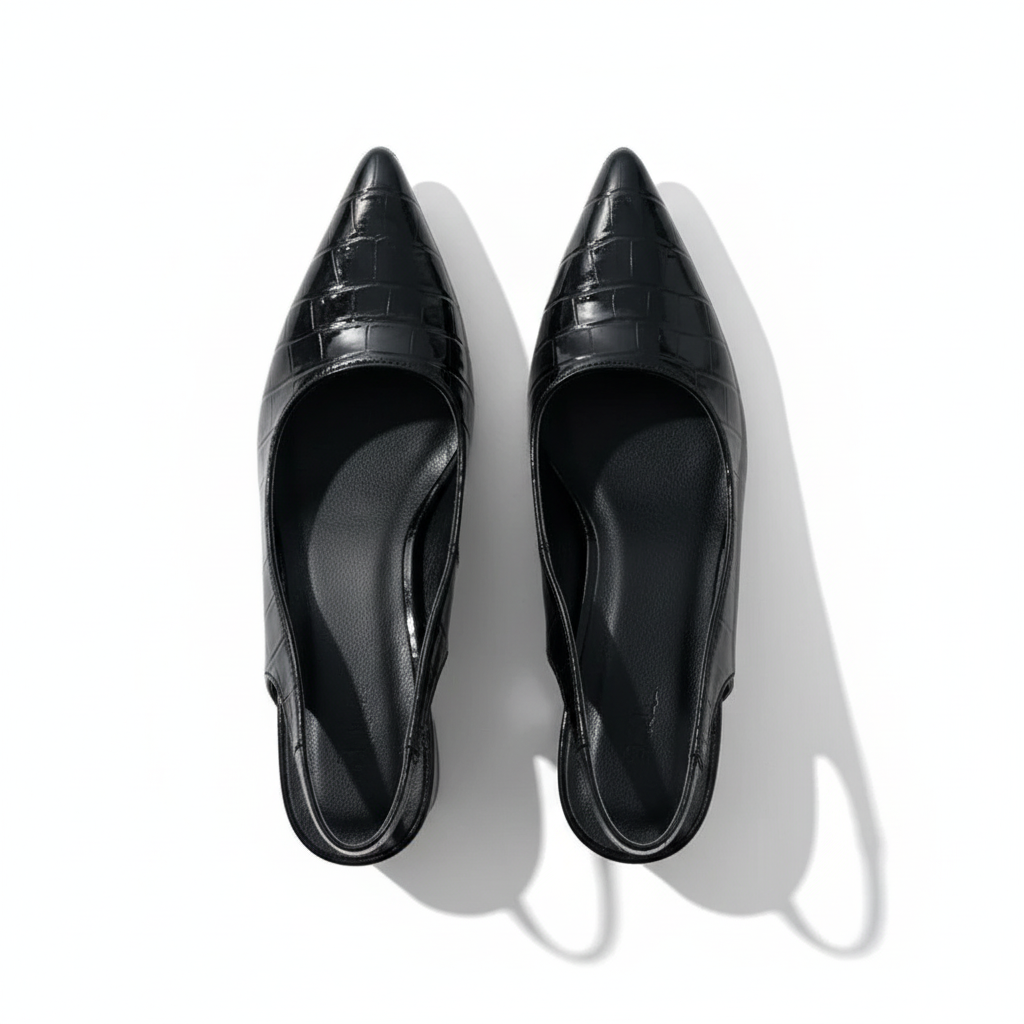 Women’s Croc-Embossed Block Heel Pumps – Pointed Toe Slingback Style