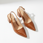 Women’s Croc-Embossed Block Heel Pumps – Pointed Toe Slingback Style