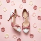 Women’s Two-Tone Bow Heel Sandals – Elegant Ankle Strap Mid Heel Pumps