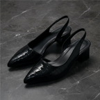 Women’s Croc-Embossed Block Heel Pumps – Pointed Toe Slingback Style