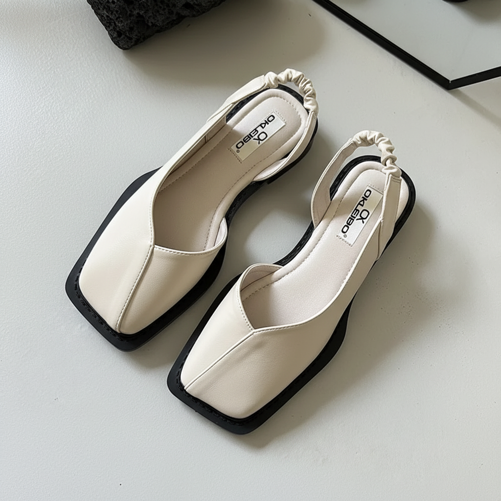 Women’s Square Toe Slingback Flats – Minimalist Elastic Strap Ballet Shoes