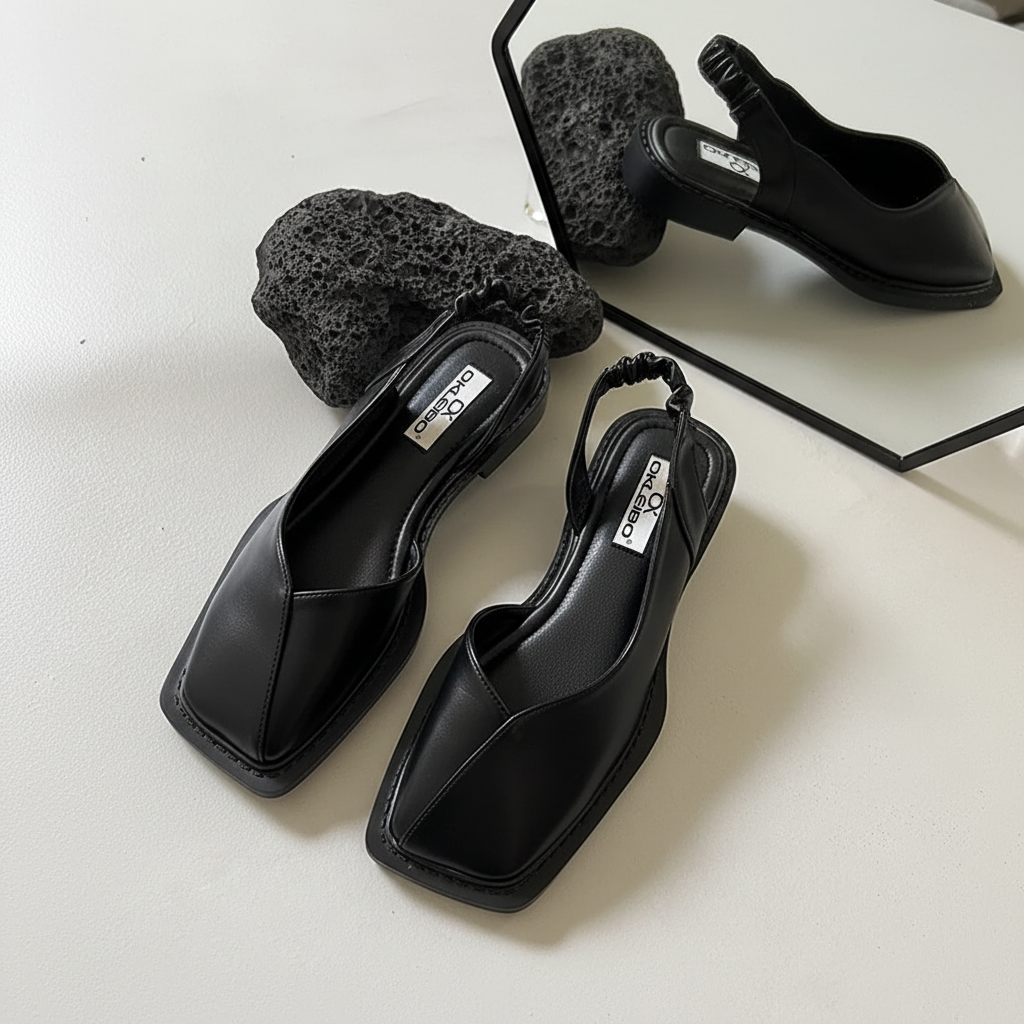 Women’s Square Toe Slingback Flats – Minimalist Elastic Strap Ballet Shoes