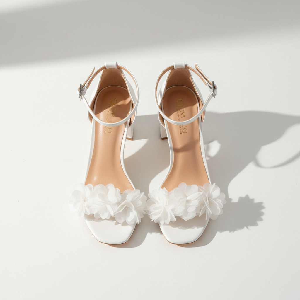 Women’s Floral Strap Heeled Sandals – Elegant Block Heel Ankle Strap Heels