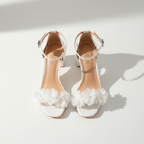 Women’s Floral Strap Heeled Sandals – Elegant Block Heel Ankle Strap Heels