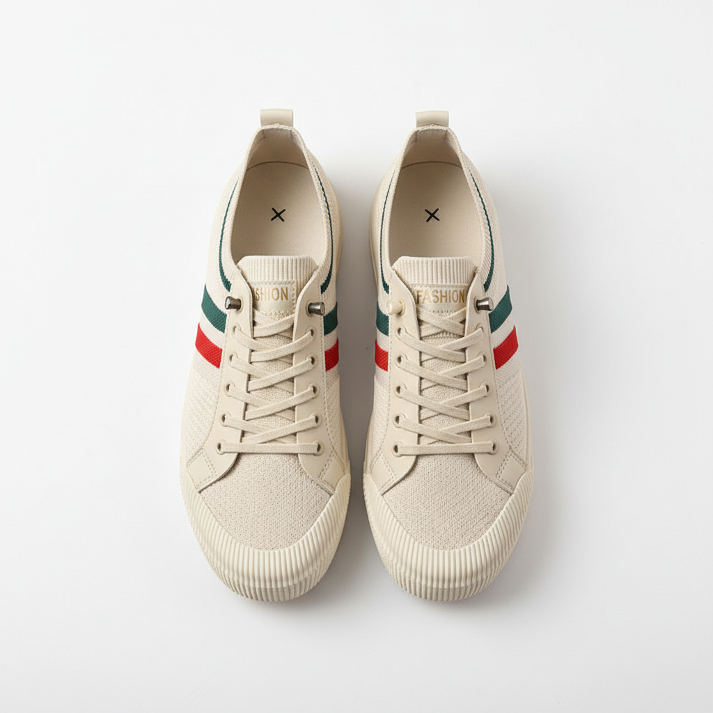 Men's Breathable Knit Lace-Up Trainers – Casual Lightweight Stripe Sneakers