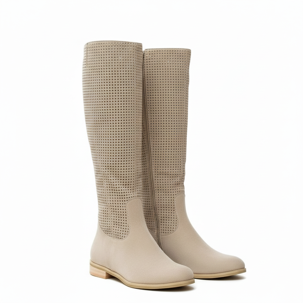 Womens Knee High Boots – Slim fit, Perforated Suede Cara Ldn