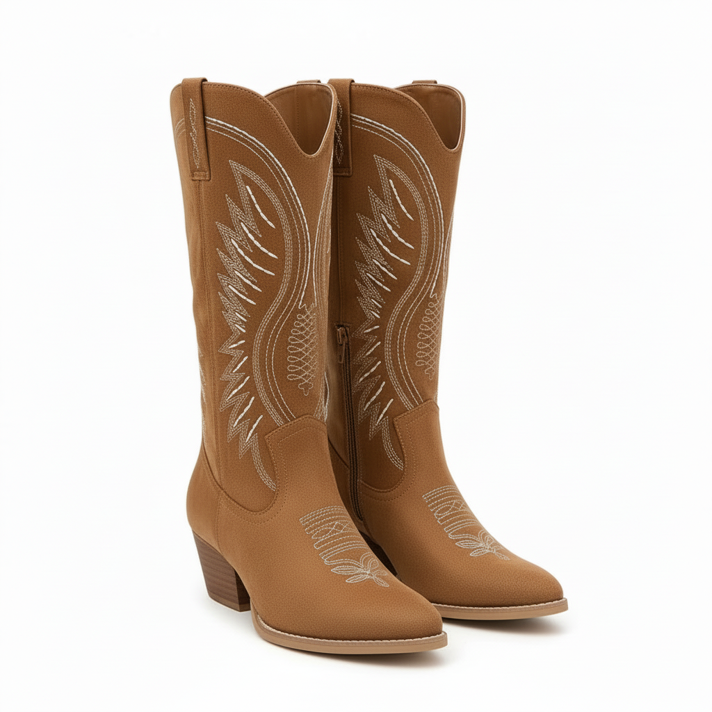 Women’s Cowboy Boots - Suede pattern with Block Heel Cara Ldn