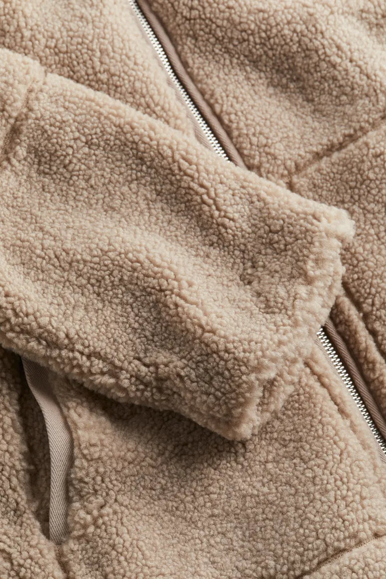 Women's Teddy Fleece Jacket, Borg Zip-Up Funnel Neck Jacket – Relaxed Fit