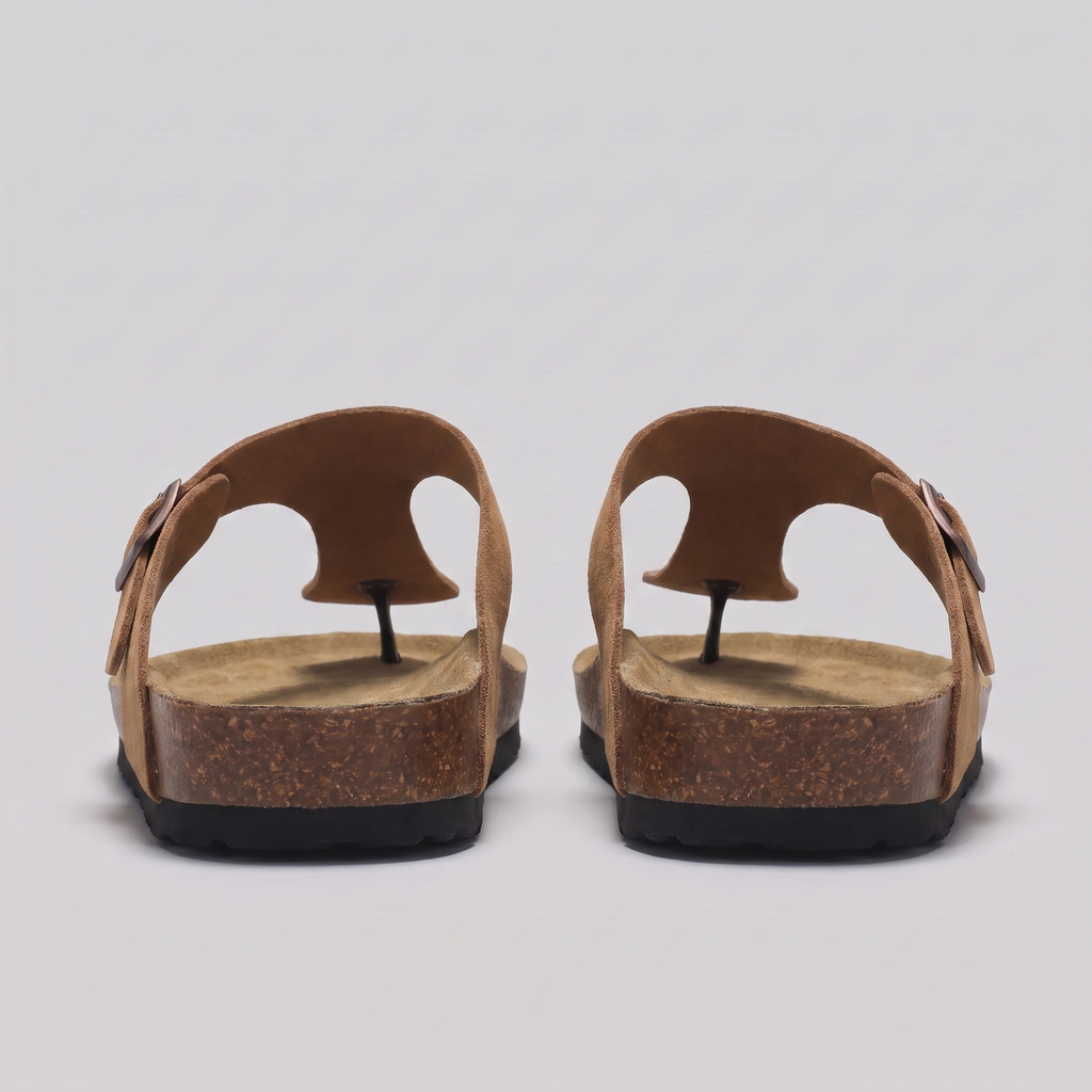 Men's Suede Sandals, Cork Footbed Toe-Post Sandals – Buckle Strap