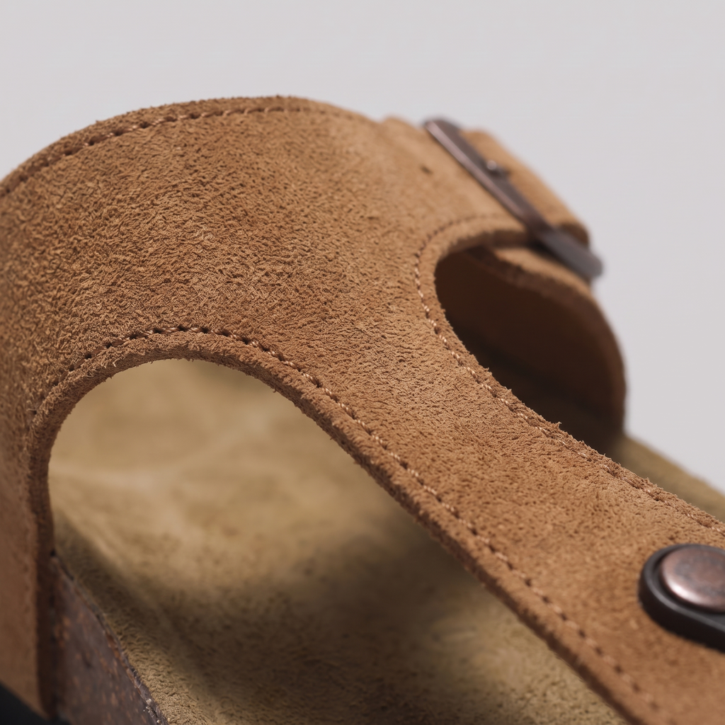 Men's Suede Sandals, Cork Footbed Toe-Post Sandals – Buckle Strap