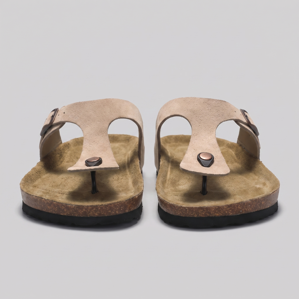 Men's Suede Sandals, Cork Footbed Toe-Post Sandals – Buckle Strap