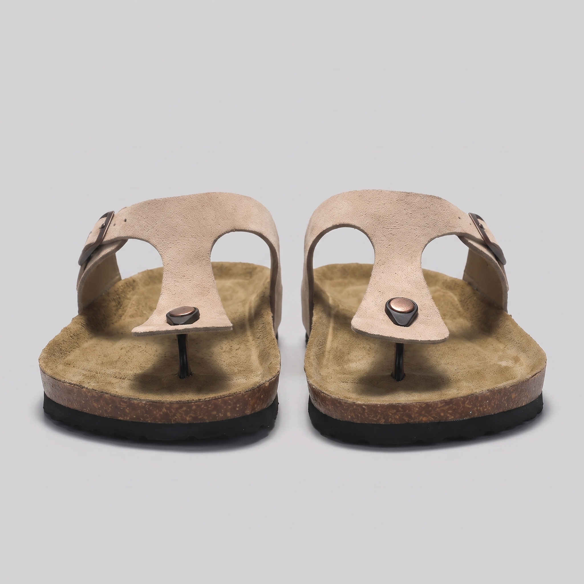 Men's Suede Sandals, Cork Footbed Toe-Post Sandals – Buckle Strap