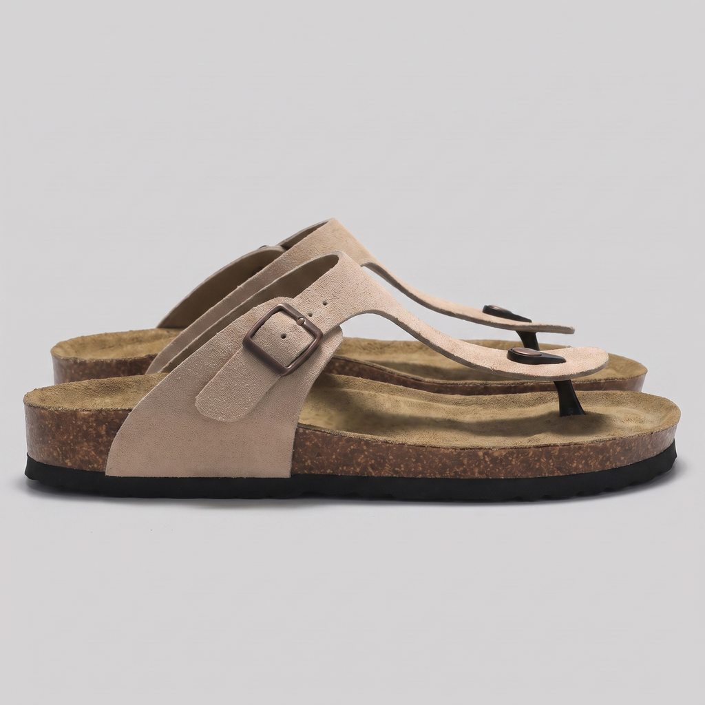 Men's Suede Sandals, Cork Footbed Toe-Post Sandals – Buckle Strap