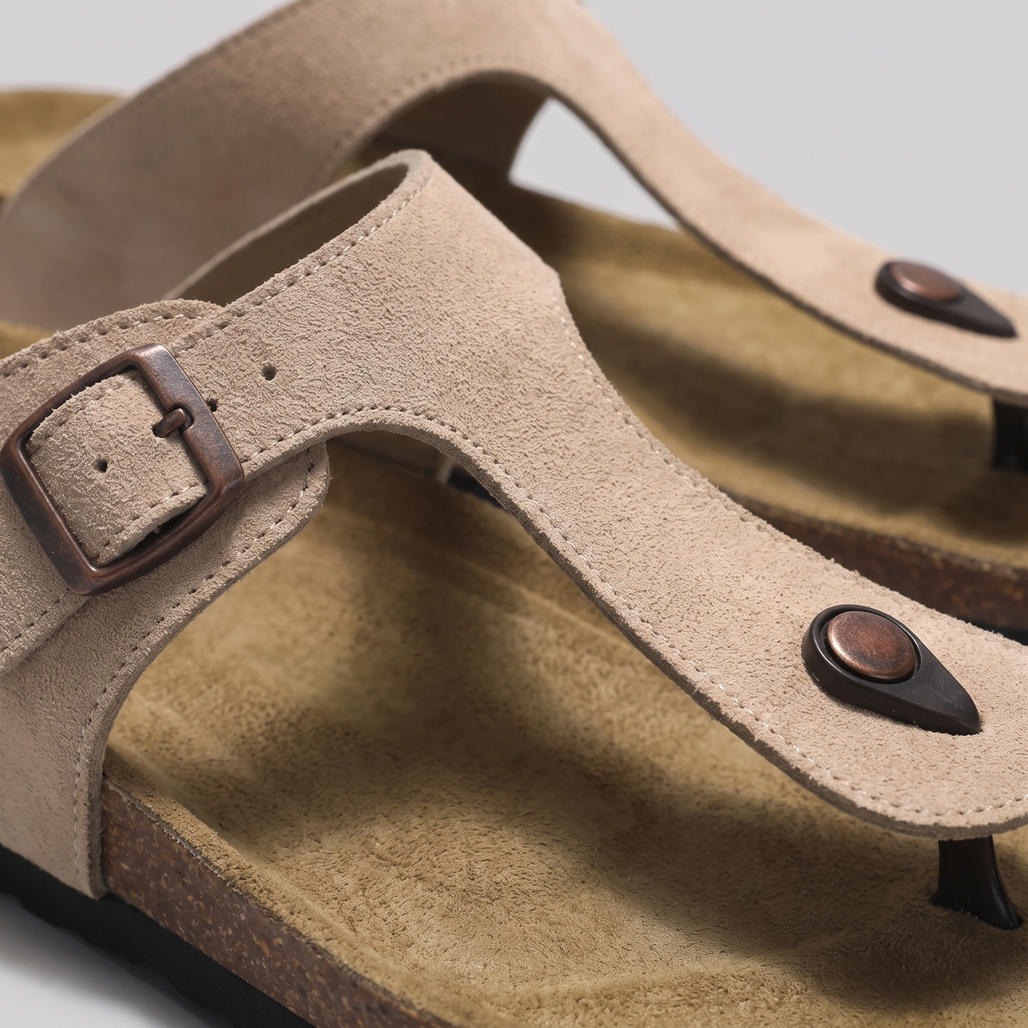 Men's Suede Sandals, Cork Footbed Toe-Post Sandals – Buckle Strap