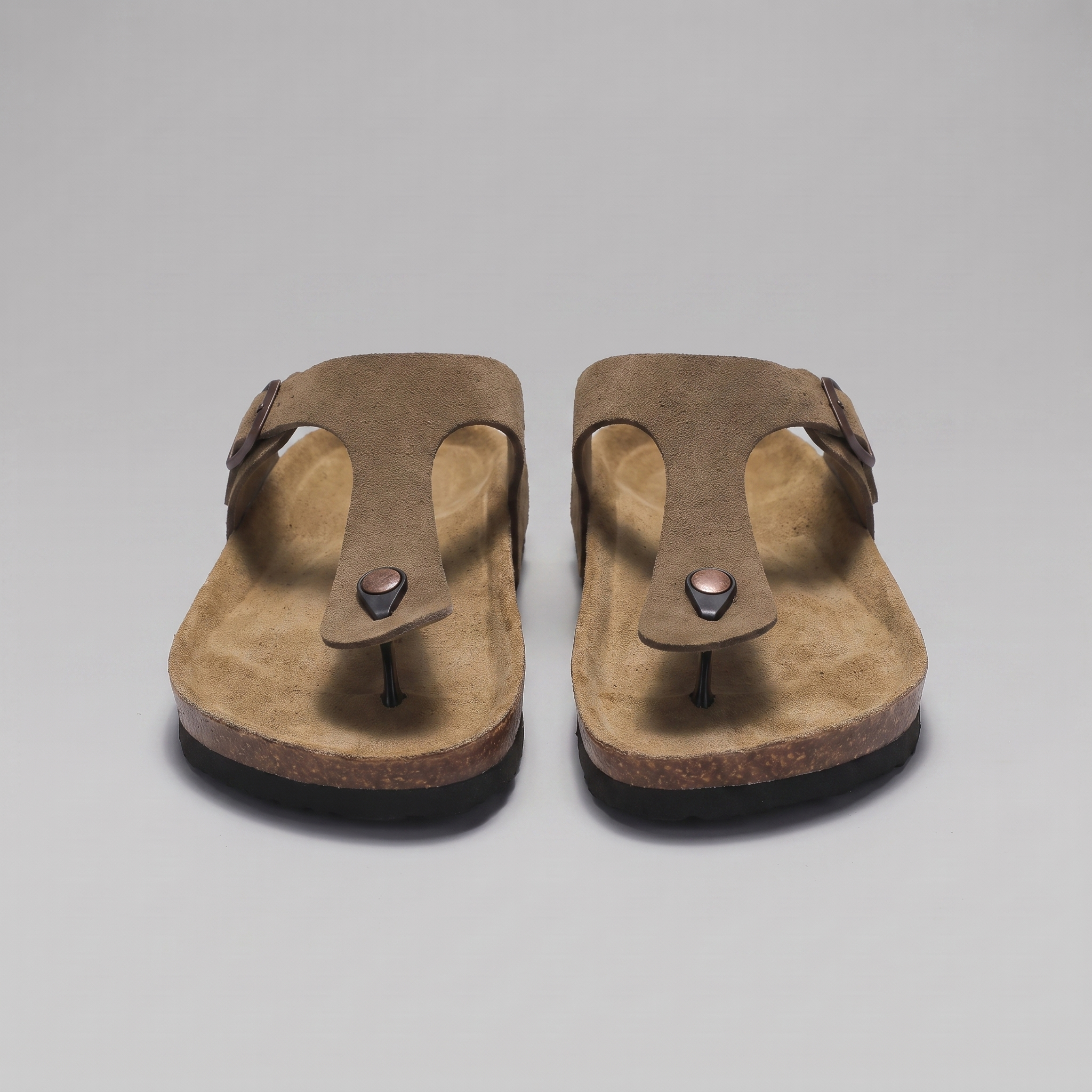 Men's Suede Sandals, Cork Footbed Toe-Post Sandals – Buckle Strap