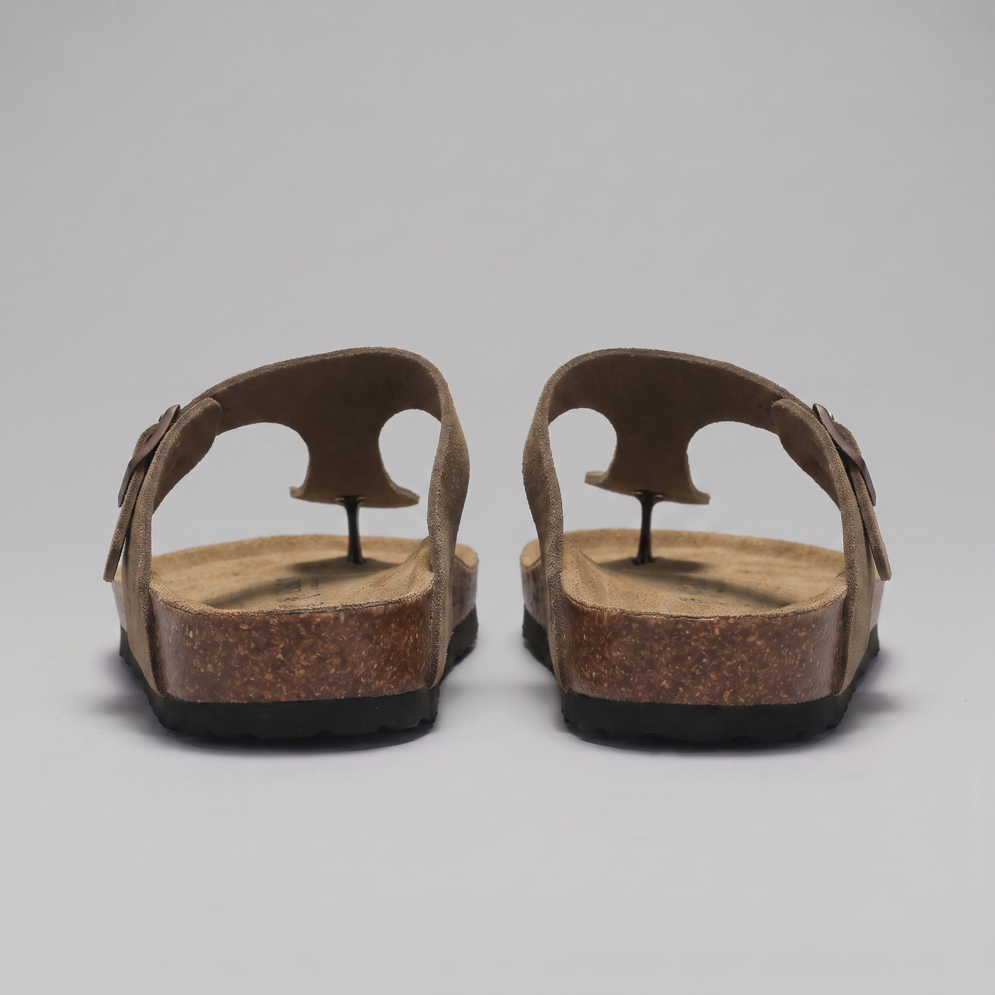 Men's Suede Sandals, Cork Footbed Toe-Post Sandals – Buckle Strap