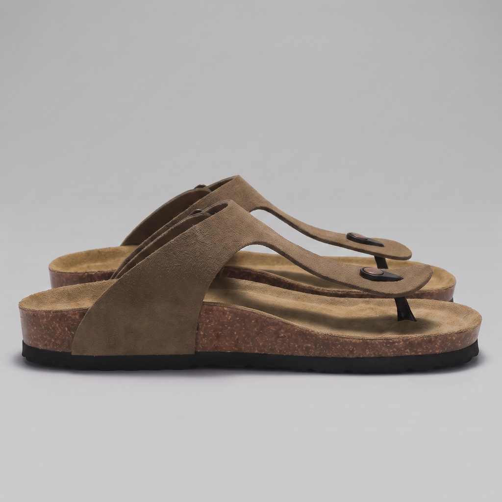 Men's Suede Sandals, Cork Footbed Toe-Post Sandals – Buckle Strap
