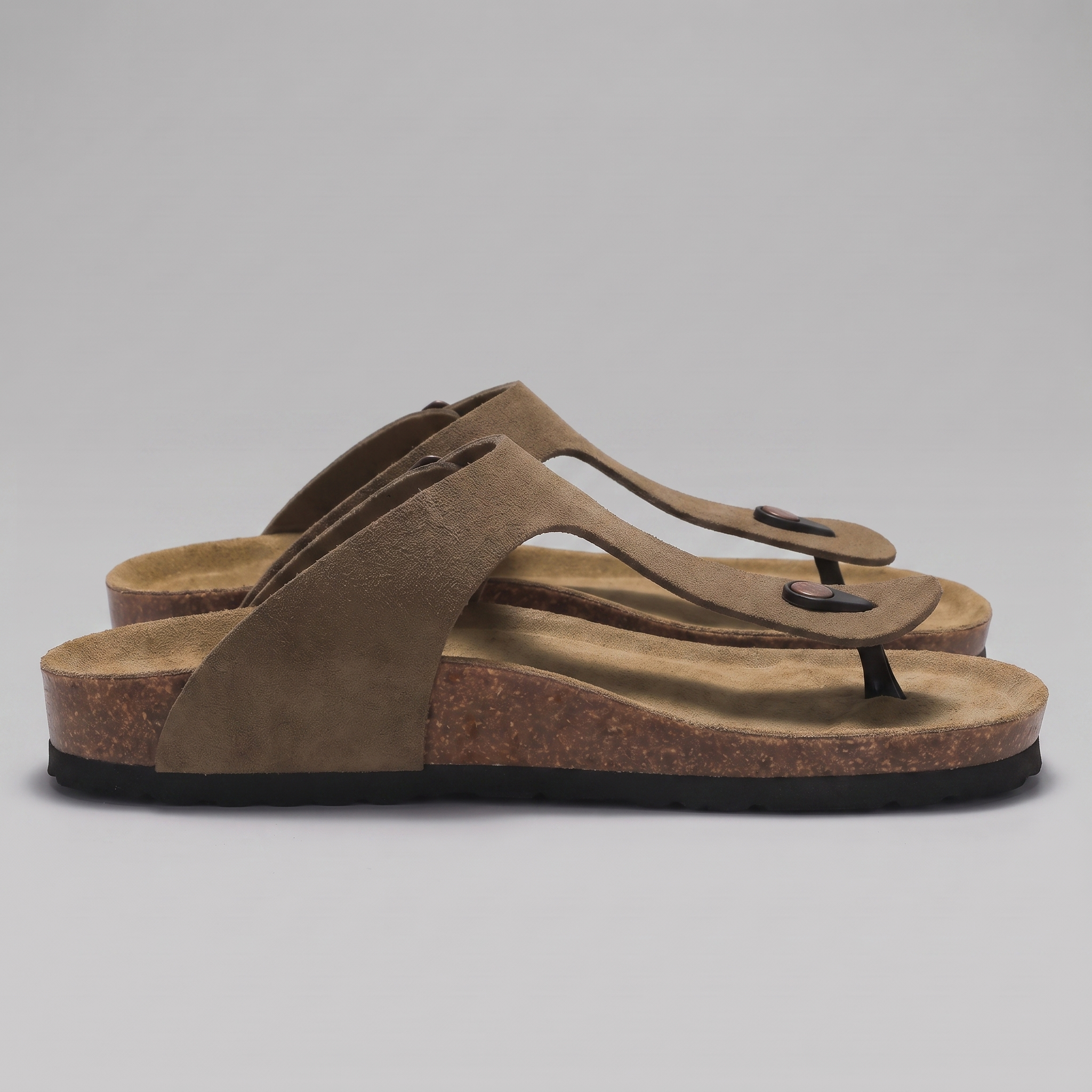 Men's Suede Sandals, Cork Footbed Toe-Post Sandals – Buckle Strap