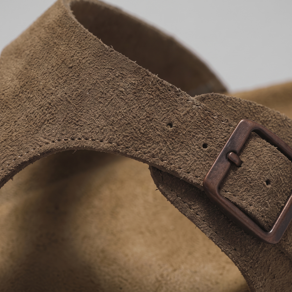 Men's Suede Sandals, Cork Footbed Toe-Post Sandals – Buckle Strap