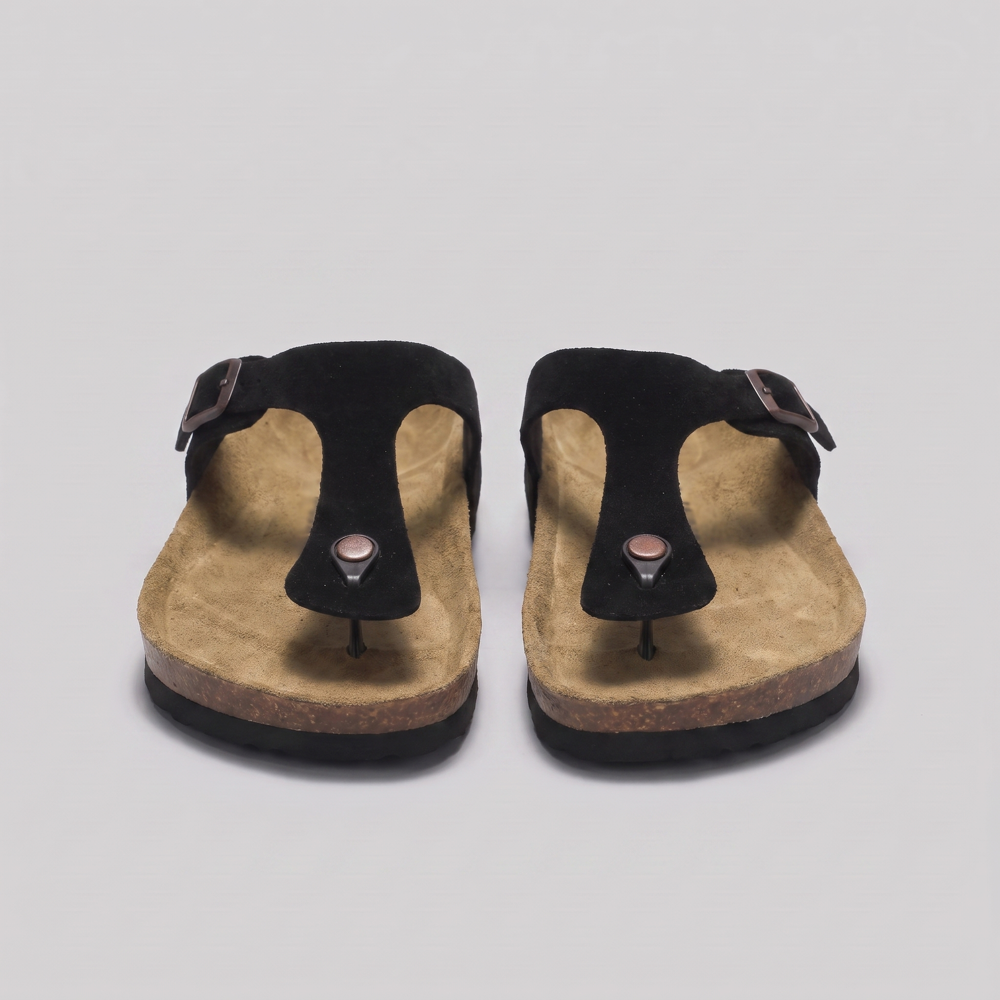 Men's Suede Sandals, Cork Footbed Toe-Post Sandals – Buckle Strap