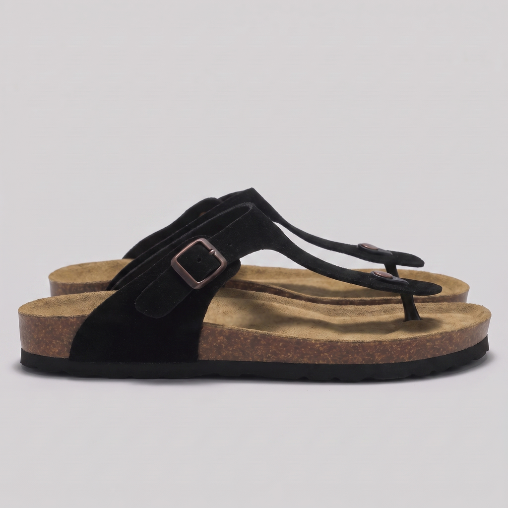 Men's Suede Sandals, Cork Footbed Toe-Post Sandals – Buckle Strap