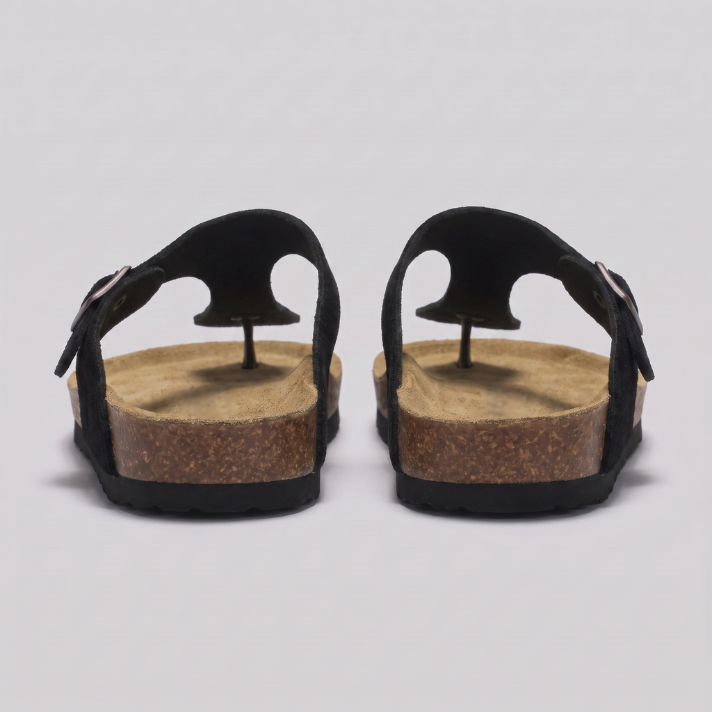 Men's Suede Sandals, Cork Footbed Toe-Post Sandals – Buckle Strap