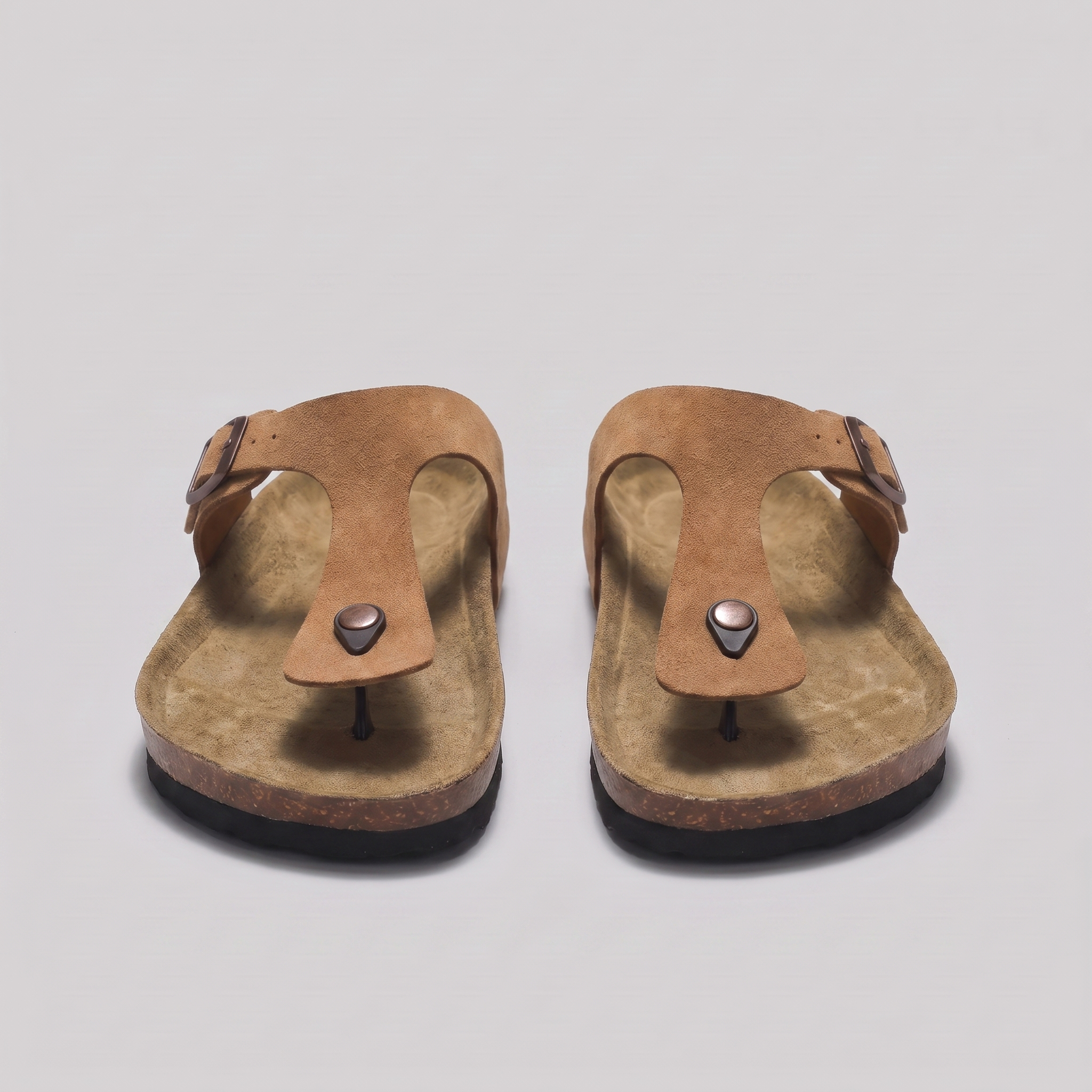 Men's Suede Sandals, Cork Footbed Toe-Post Sandals – Buckle Strap