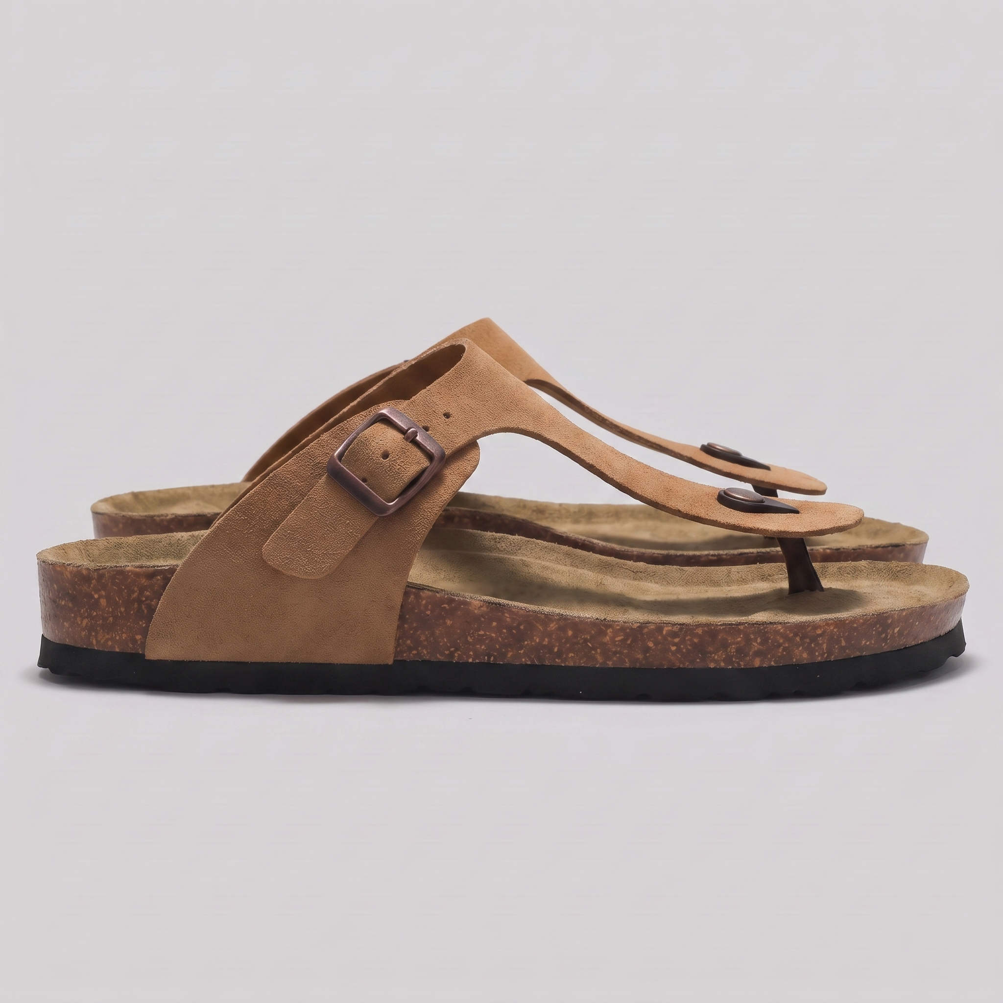 Men's Suede Sandals, Cork Footbed Toe-Post Sandals – Buckle Strap