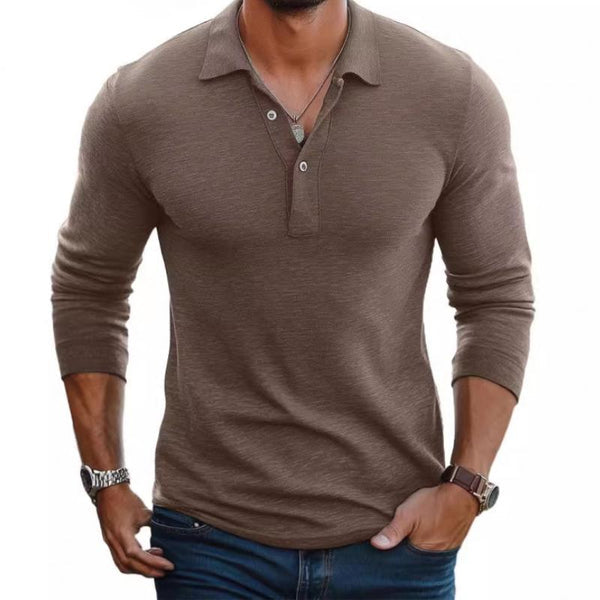 Men's Long Sleeve Polo Shirt, Slim Fit Casual Polo – Button Placket