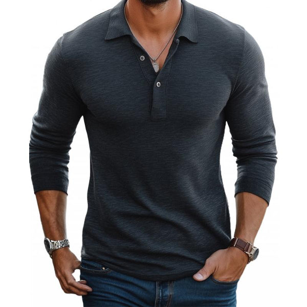 Men's Long Sleeve Polo Shirt, Slim Fit Casual Polo – Button Placket