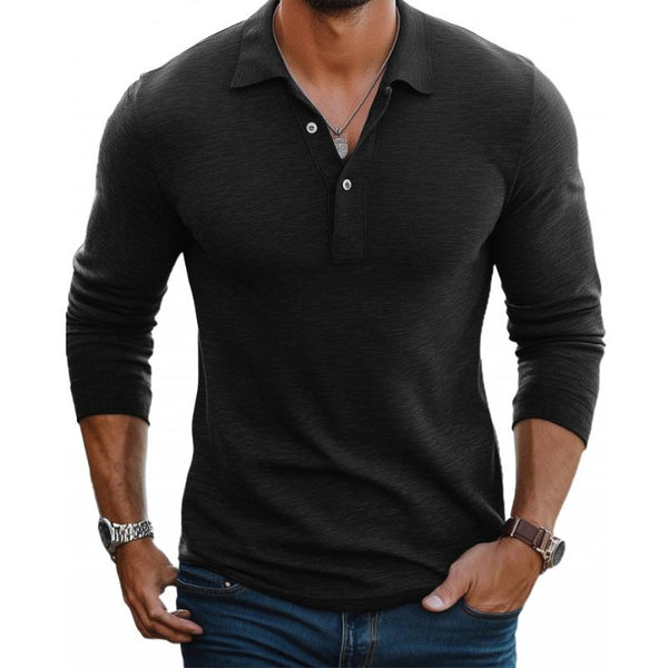 Men's Long Sleeve Polo Shirt, Slim Fit Casual Polo – Button Placket