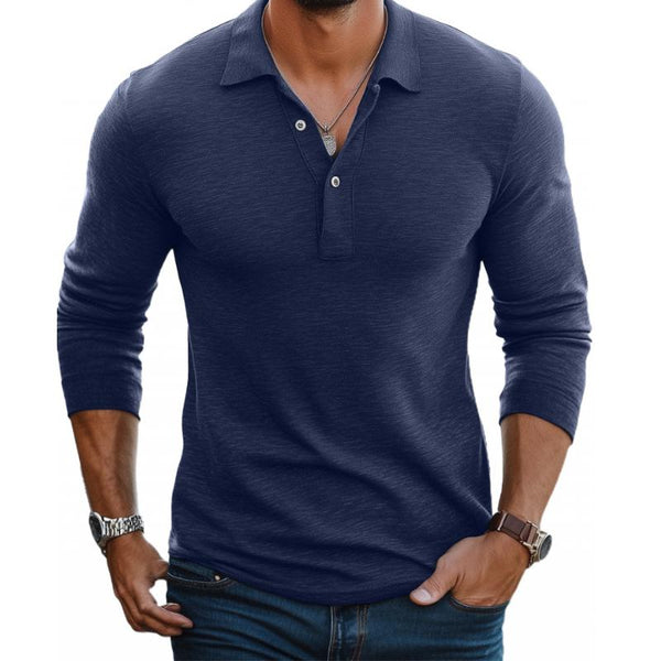 Men's Long Sleeve Polo Shirt, Slim Fit Casual Polo – Button Placket