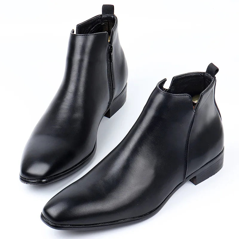 Men's Black Leather Chelsea Boots with Side Zip