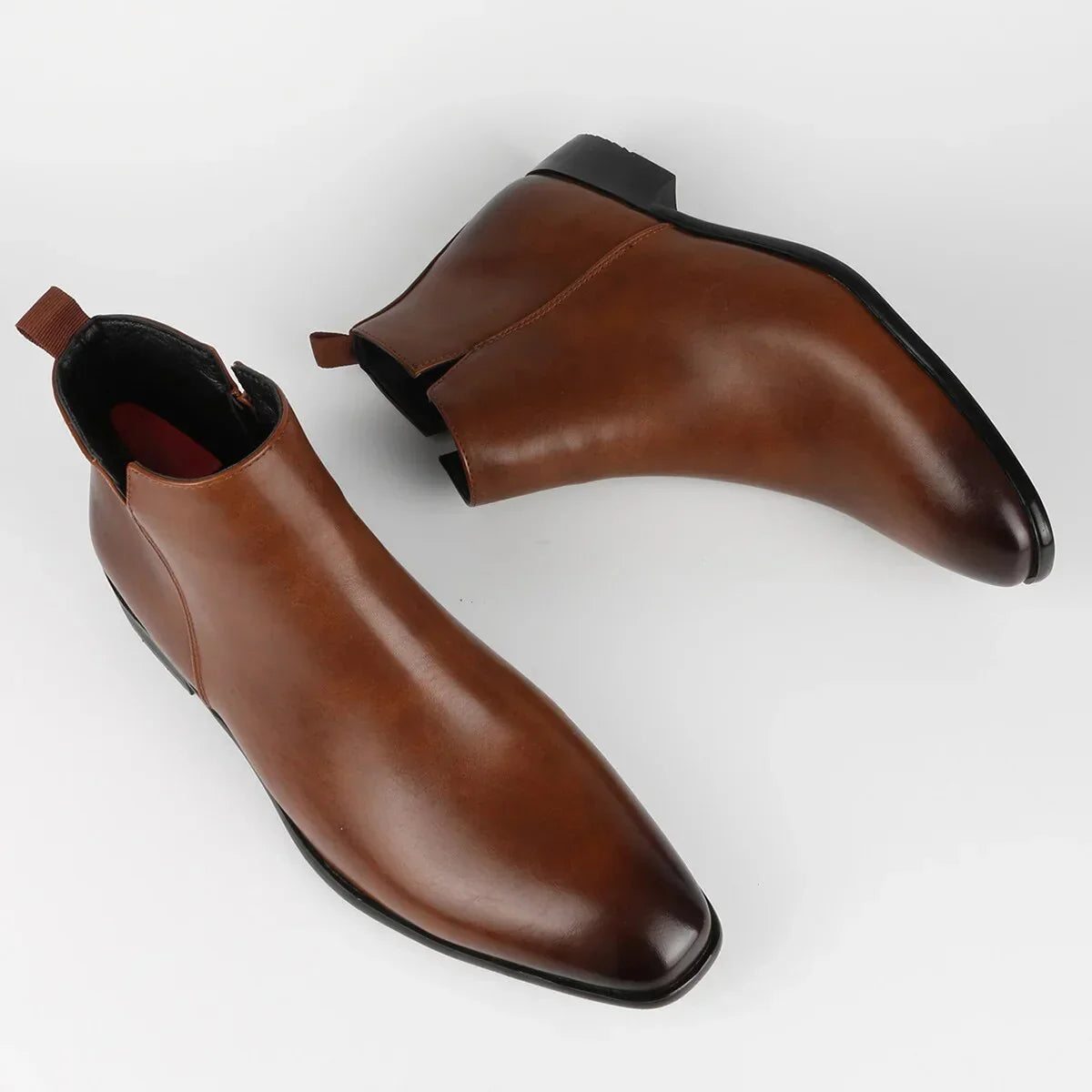 Men's Black Leather Chelsea Boots with Side Zip