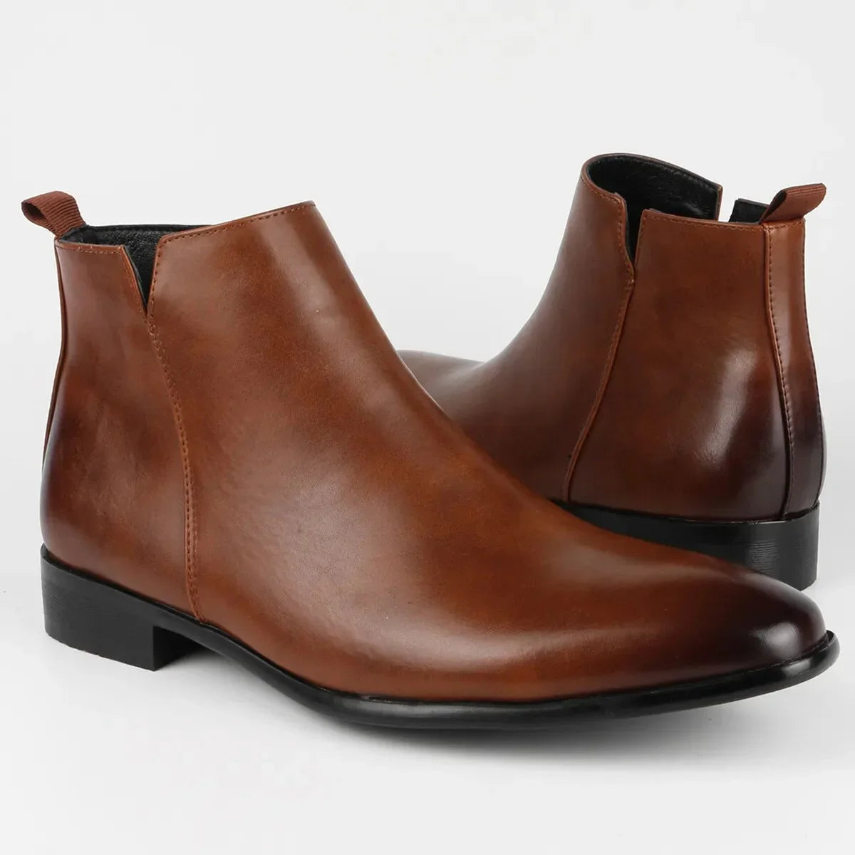 Men's Black Leather Chelsea Boots with Side Zip