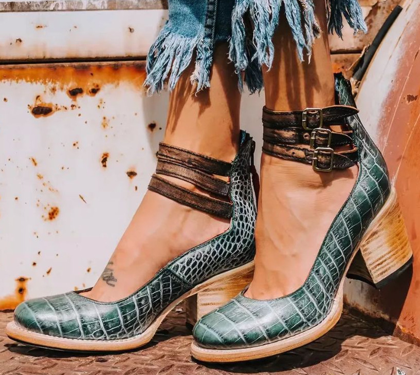 Women’s Leather High Heel Boots - Zip Up Block Heel Shoes