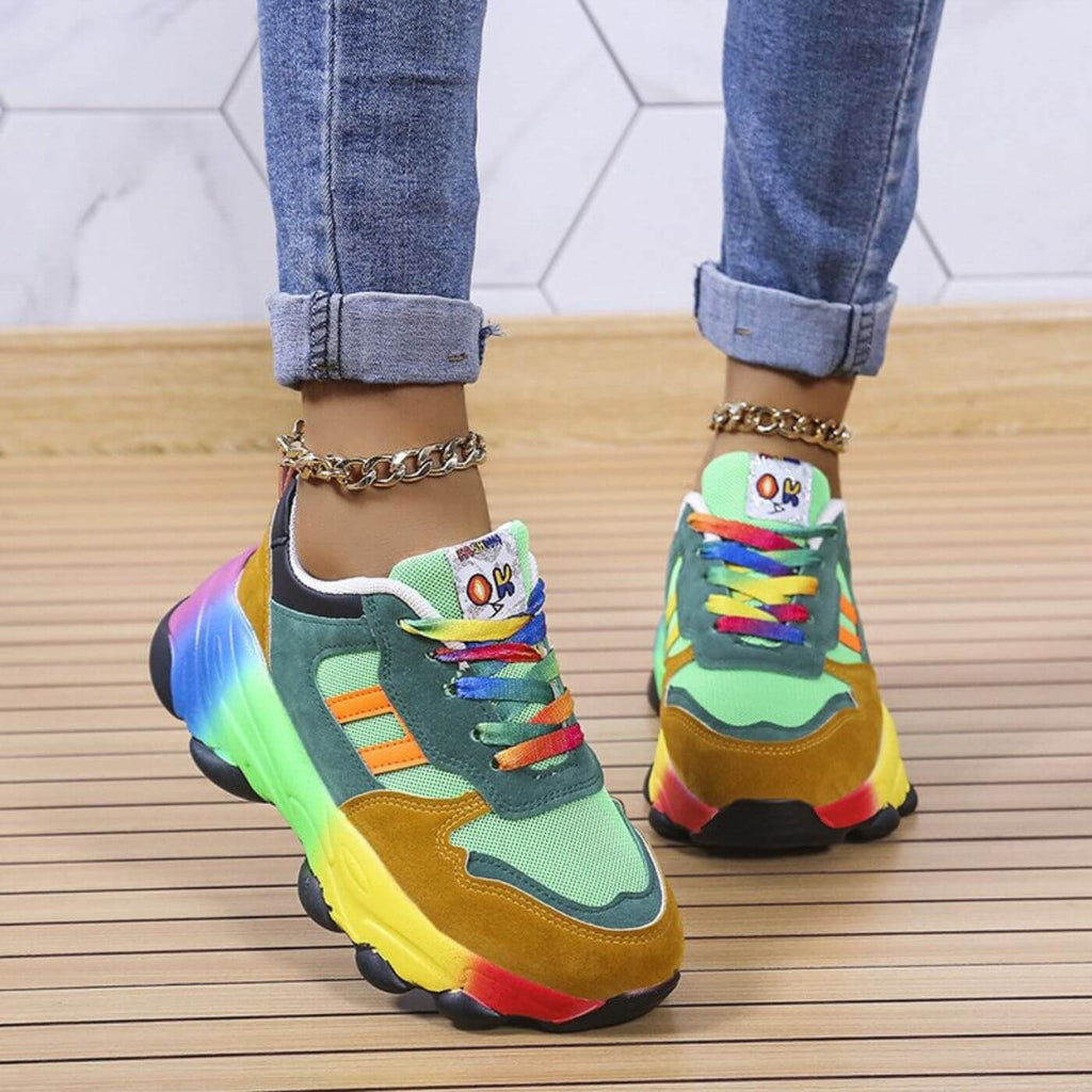 Women's Orthopedic Colorful Sneakers - Lace Up Outdoor Running Shoes