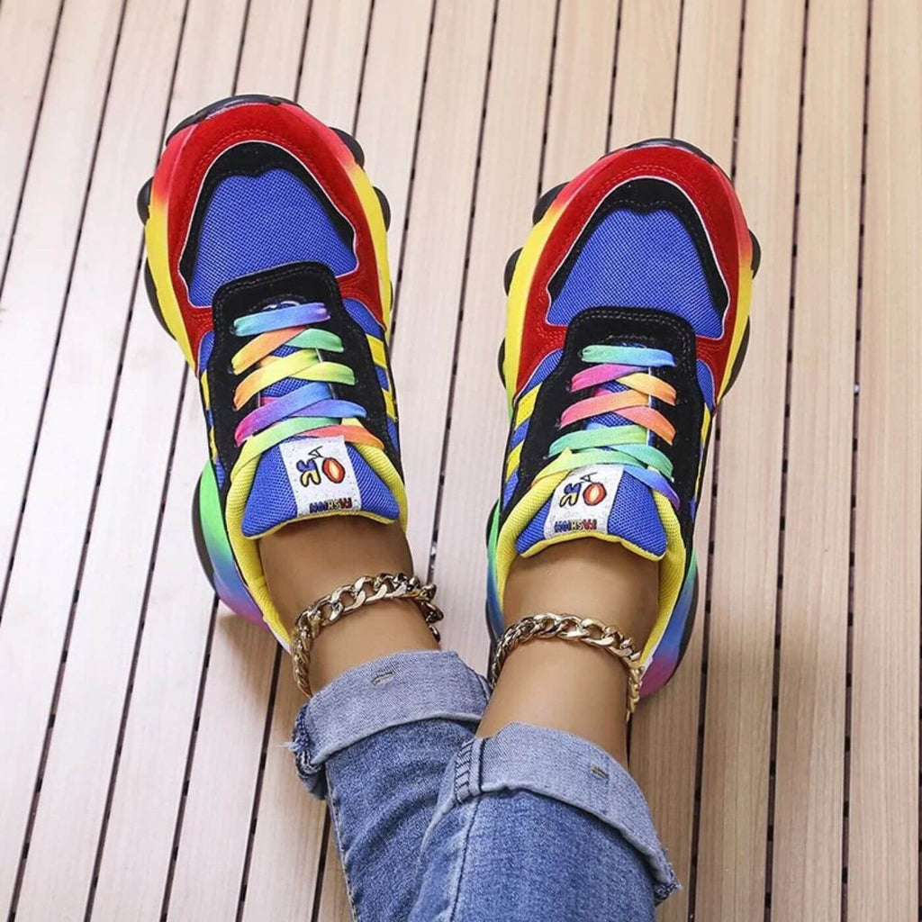 Women's Orthopedic Colorful Sneakers - Lace Up Outdoor Running Shoes