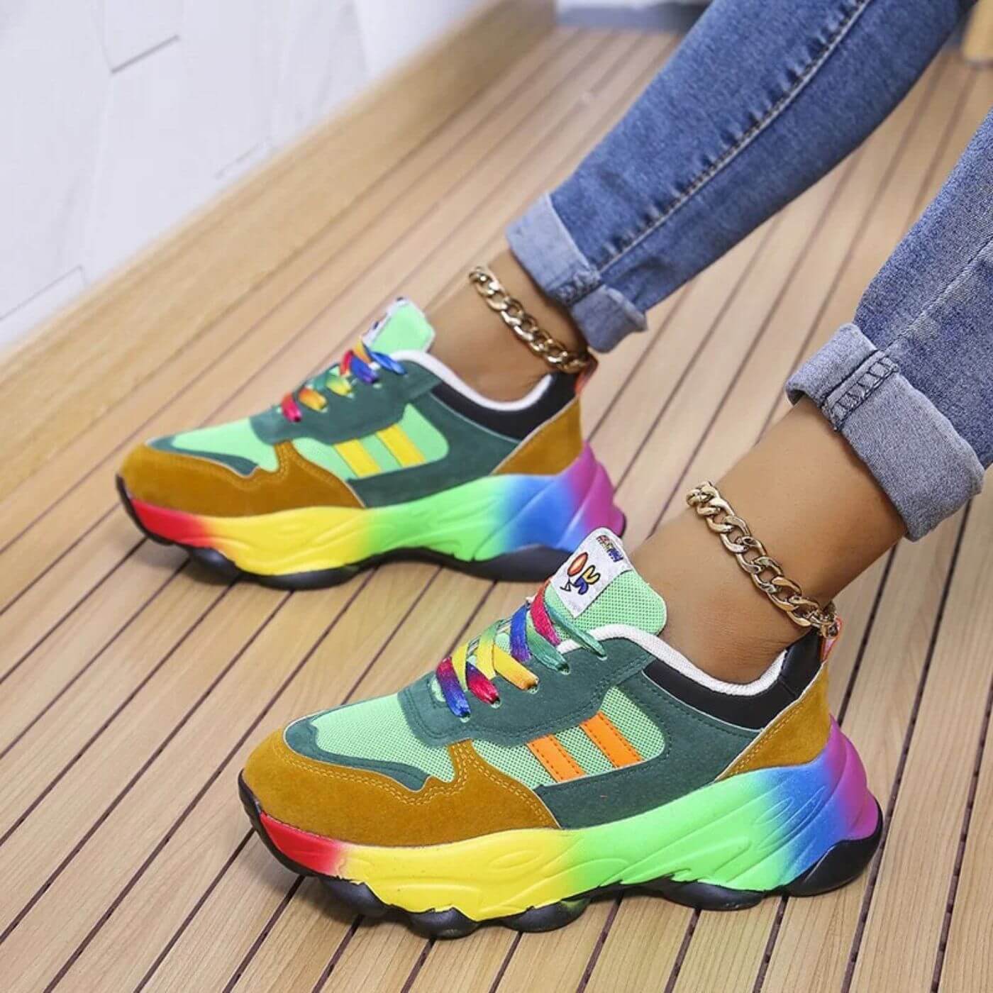 Women's Orthopedic Colorful Sneakers - Lace Up Outdoor Running Shoes