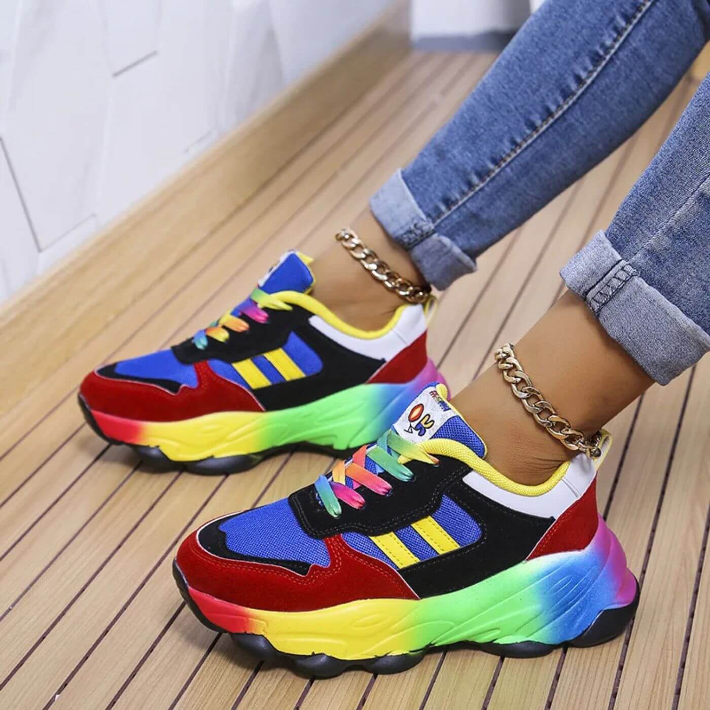 Women's Orthopedic Colorful Sneakers - Lace Up Outdoor Running Shoes