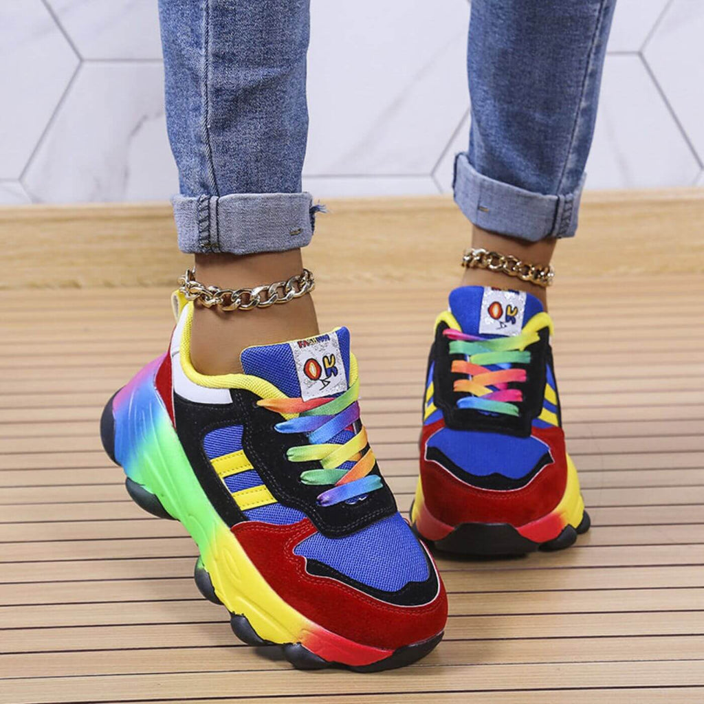 Women's Orthopedic Colorful Sneakers - Lace Up Outdoor Running Shoes