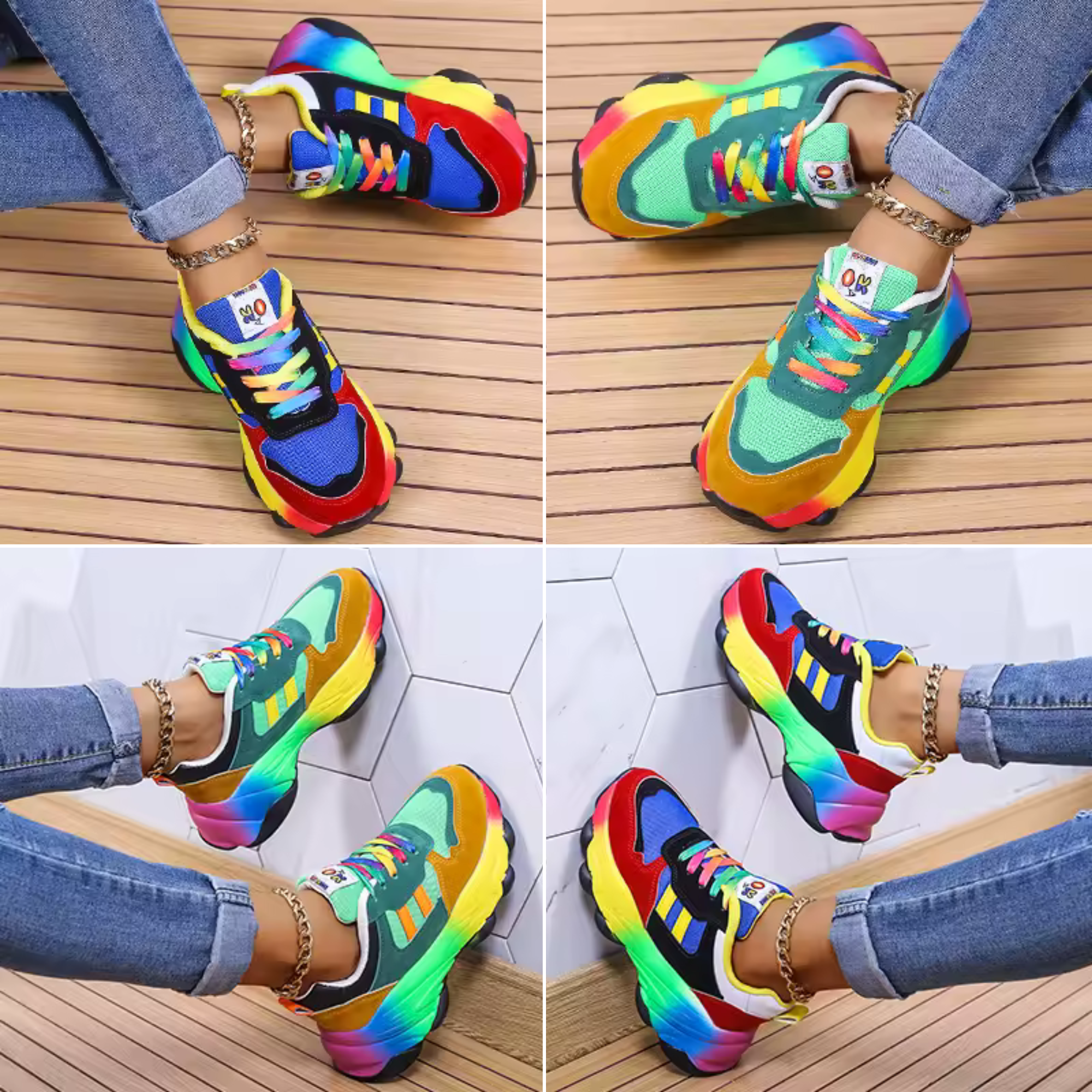 Women's Orthopedic Colorful Sneakers - Lace Up Outdoor Running Shoes