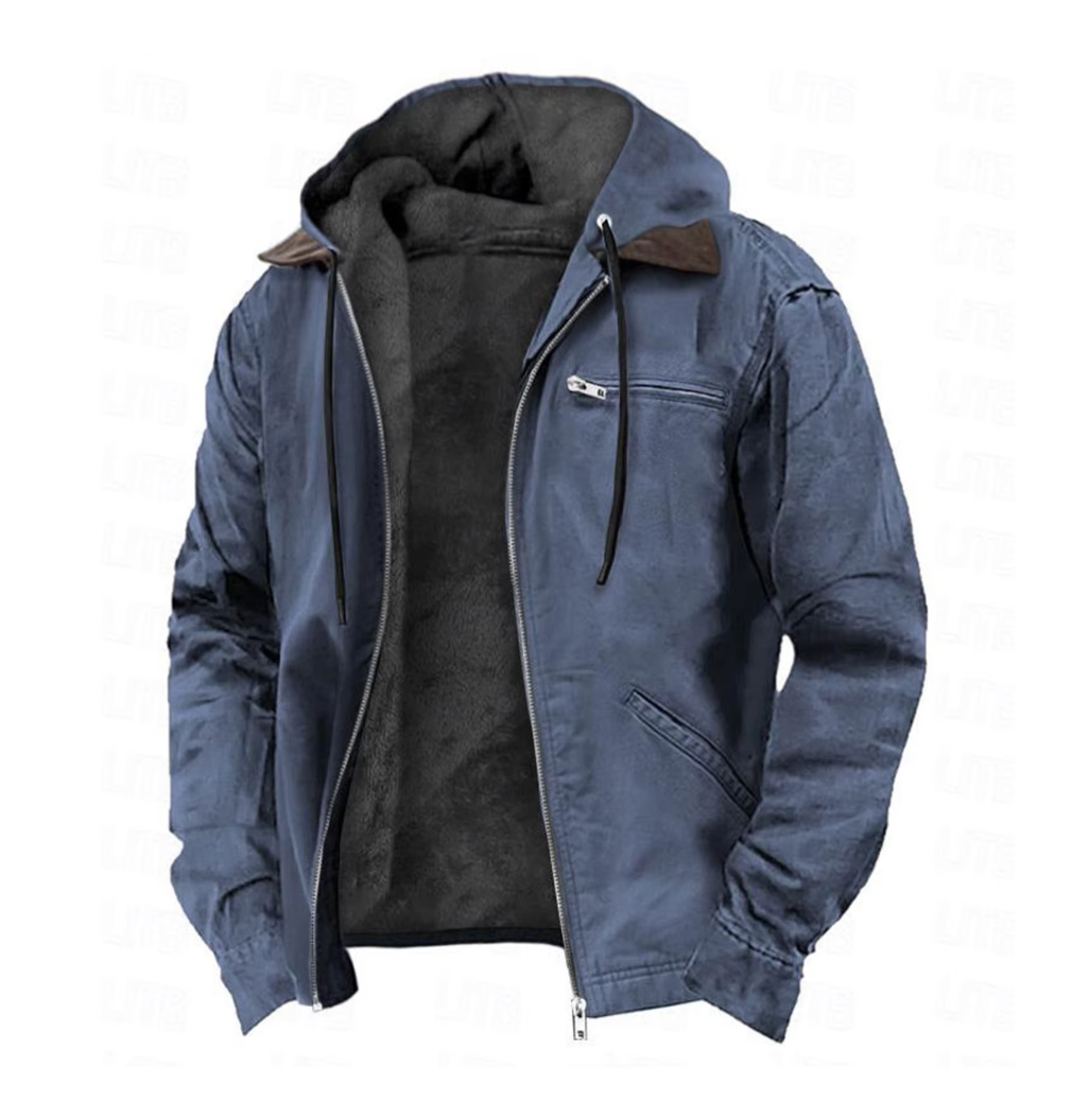 Men's Hooded Zip-Up Jacket, Fleece Lined Sherpa Jacket – Drawstring Hood