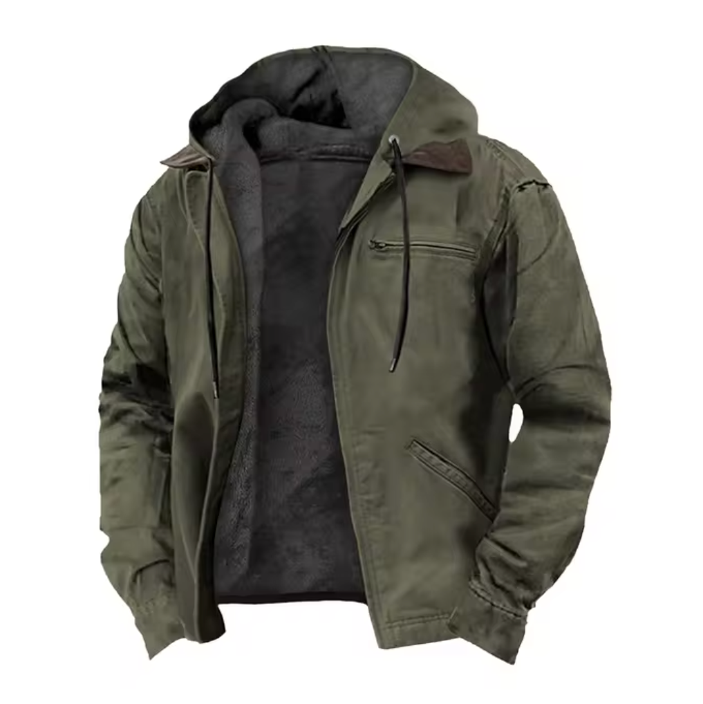 Men's Hooded Zip-Up Jacket, Fleece Lined Sherpa Jacket – Drawstring Hood