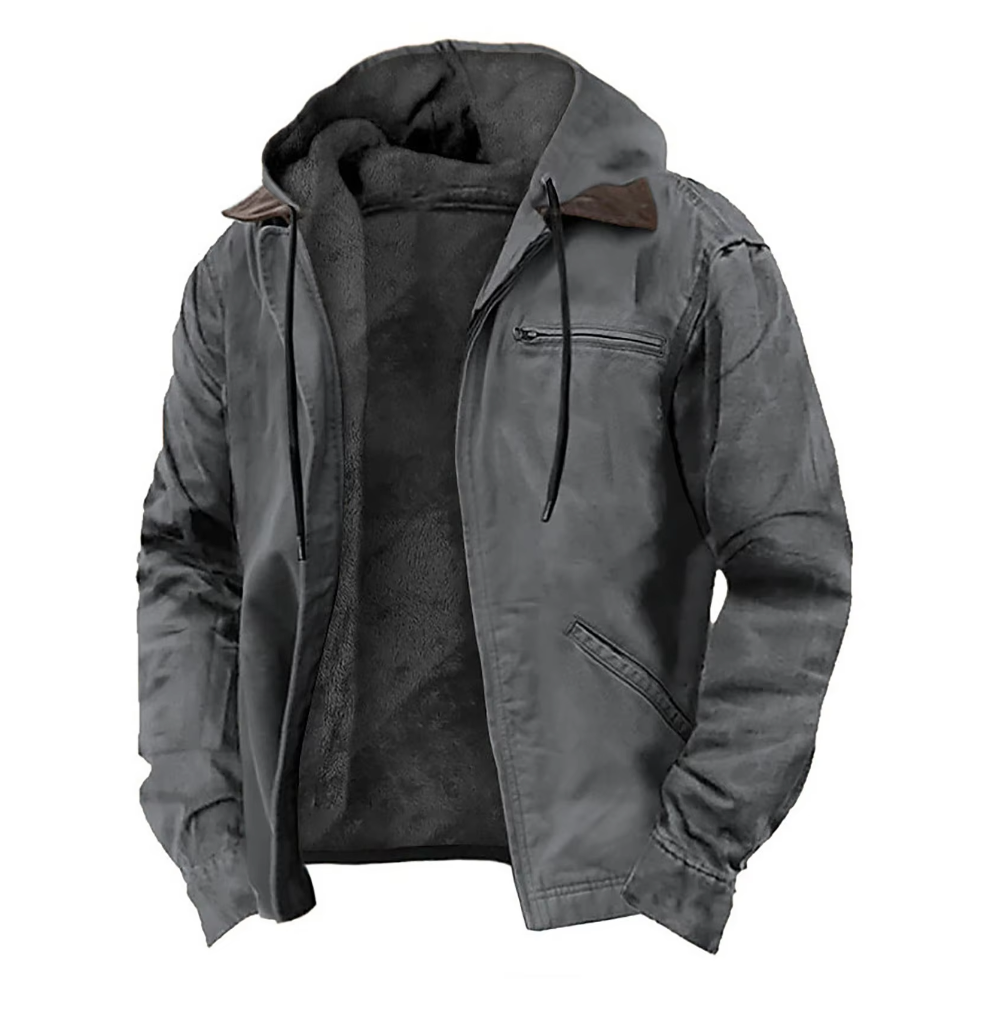 Men's Hooded Zip-Up Jacket, Fleece Lined Sherpa Jacket – Drawstring Hood