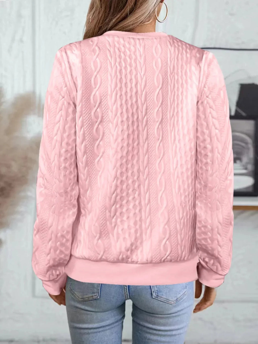 Women's White Cable Knit Bomber Jacket - Textured Zip Front Casual Coat