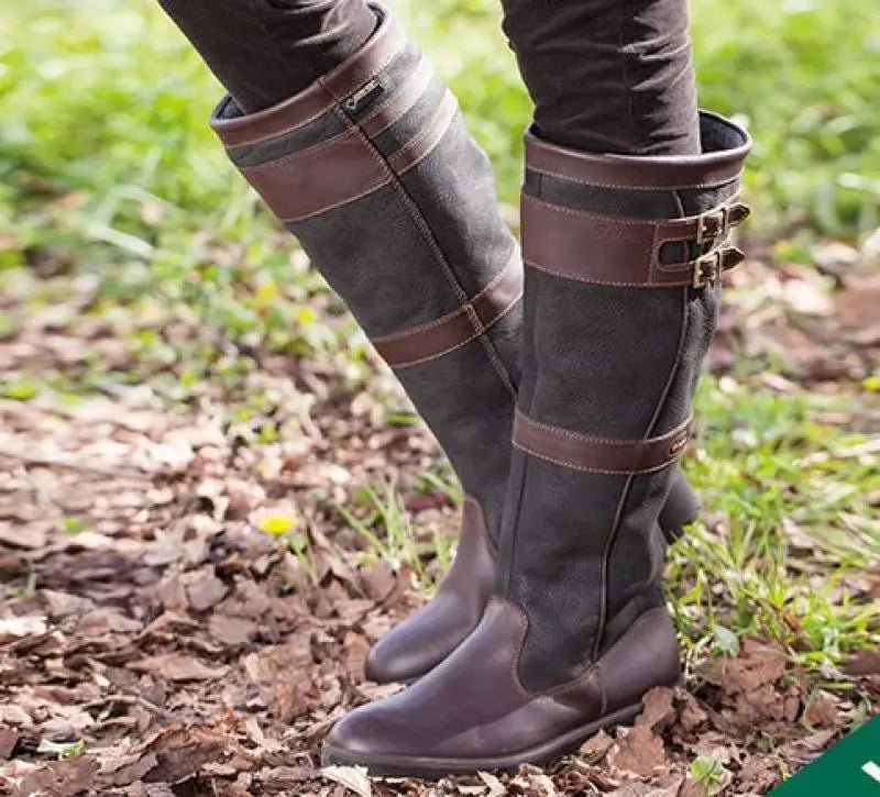 Women's Waterproof Knee High Boots, Twin Strap Shaft Boots with Deep-Tread Sole