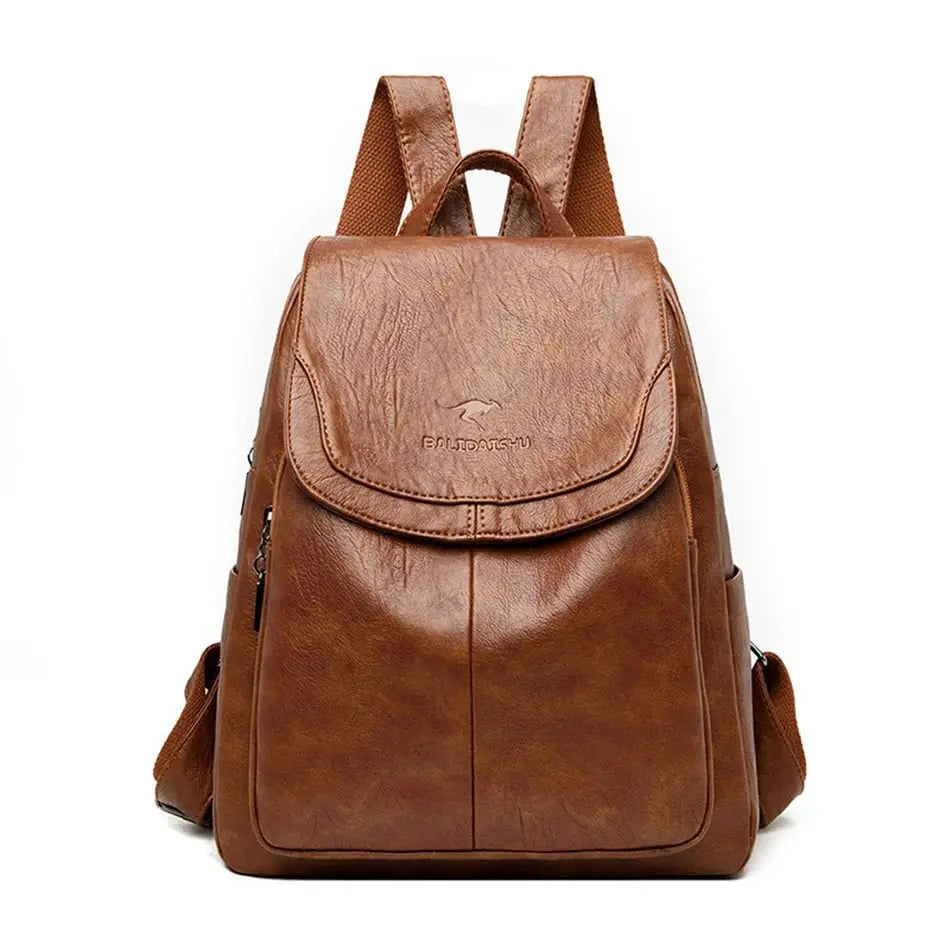 Anti-Theft Leather Backpack – Secure & Stylish Travel Bag