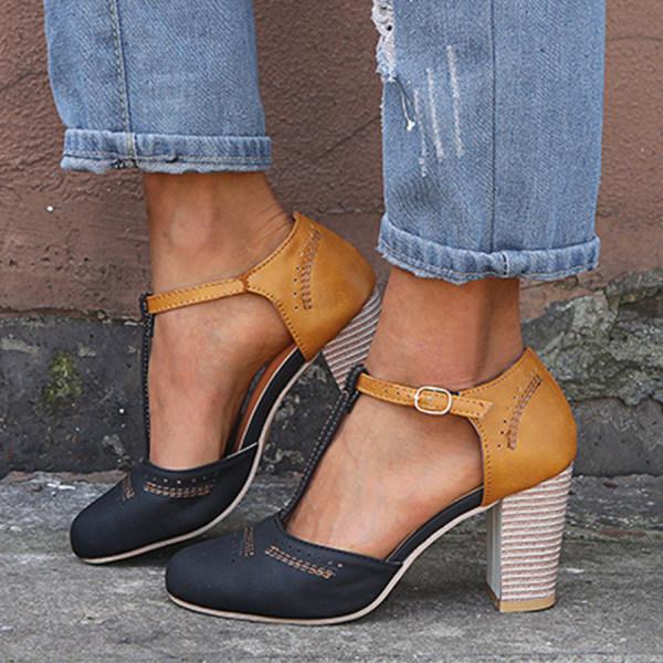 Women’s T-Strap High Heels - Round Toe Casual Dress Shoes