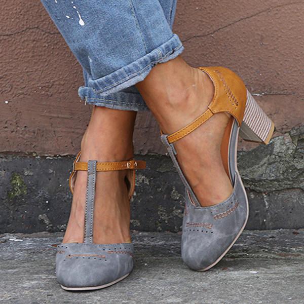 Women’s T-Strap High Heels - Round Toe Casual Dress Shoes